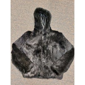 Vintage black rabbit Fur coast size kids 10-12.